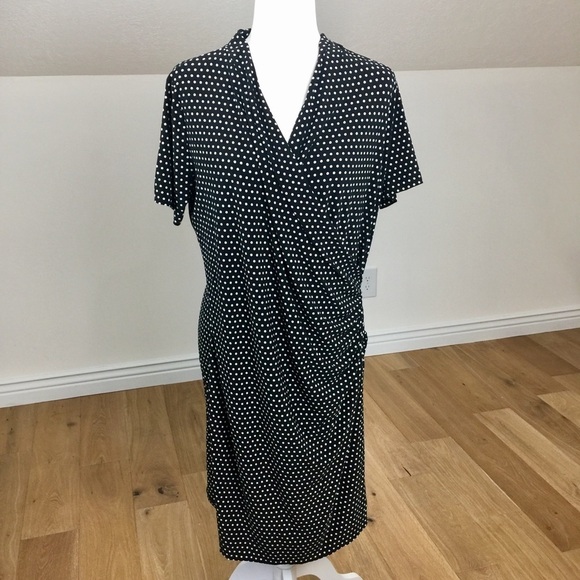 Norma Kamali Faux Wrap Polka Dot Mini Dress - Picture 1 of 9